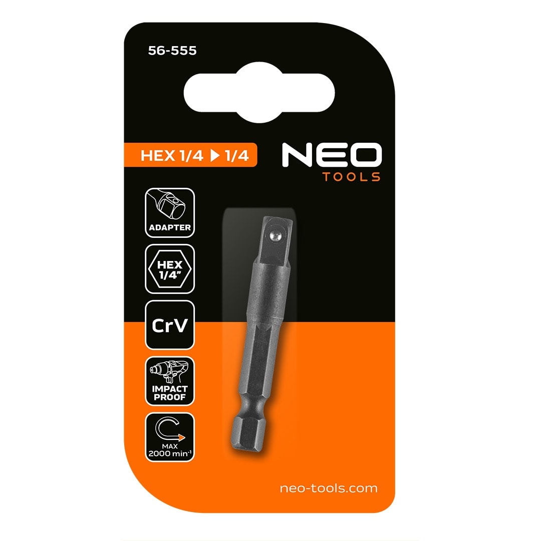 NEO TOOLS Adapter from 1/4" HEX to 1/4" SQUARE - reliable tool