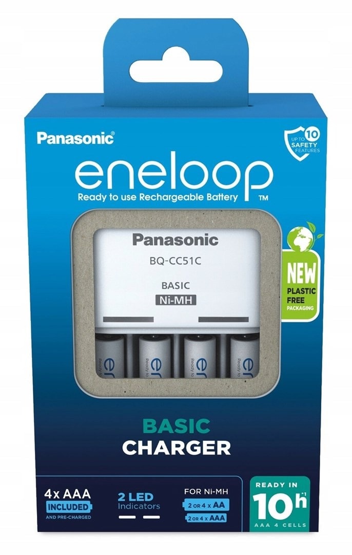 Panasonic Basic Charger + 4x AAA Eneloop - reliable power