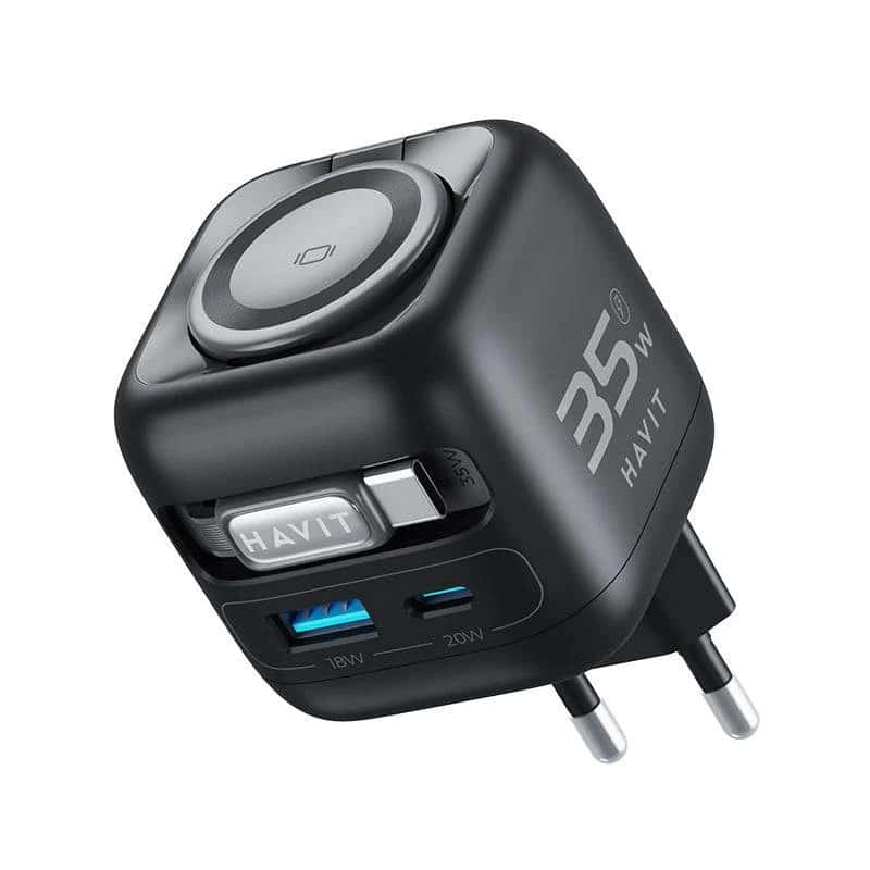 Havit UC250 - Travel charger with retractable cable (Black)