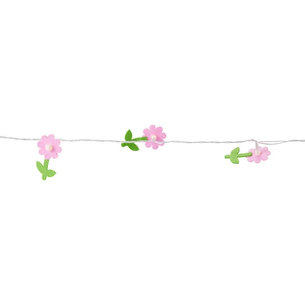 LED Flower Chain - 10 Felt Flowers, Warm White Light