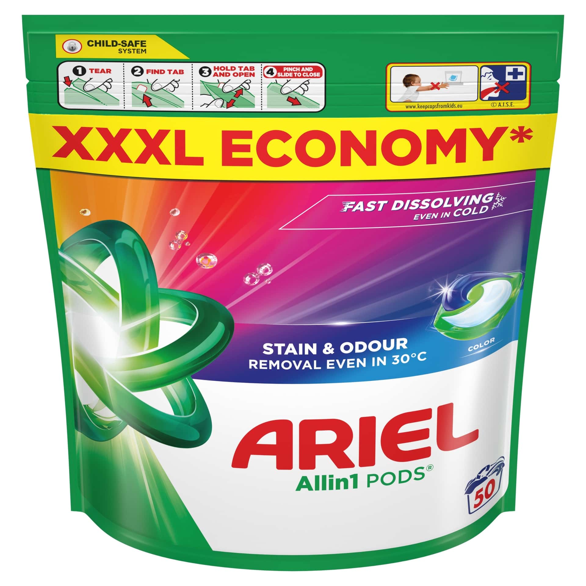 Ariel Color Laundry Detergent Pods - 50 count for color protection