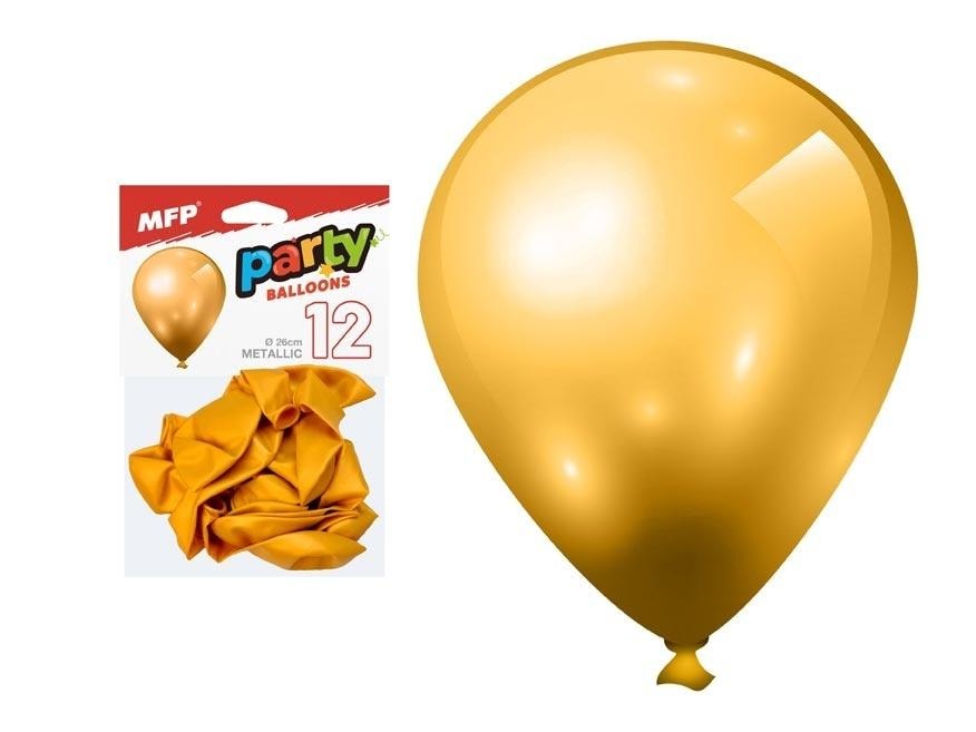 Inflatable Balloon Metal Gold - 26cm, 12 pieces - perfect for parties