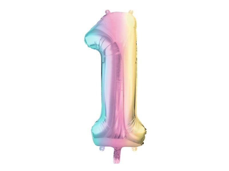 PartyDeco Foil balloon number 1 pastel rainbow 86 cm