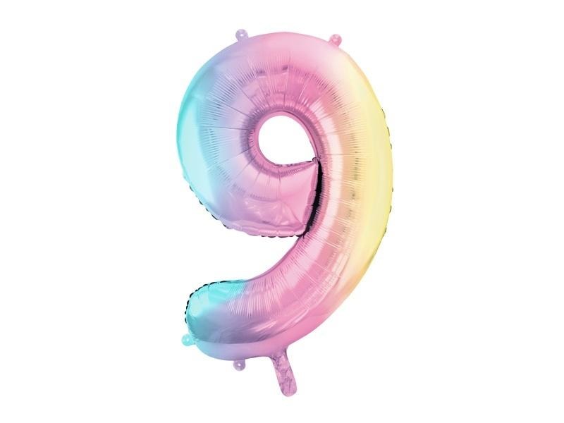 PartyDeco Foil balloon number 9 pastel rainbow 86 cm - perfect for birthdays