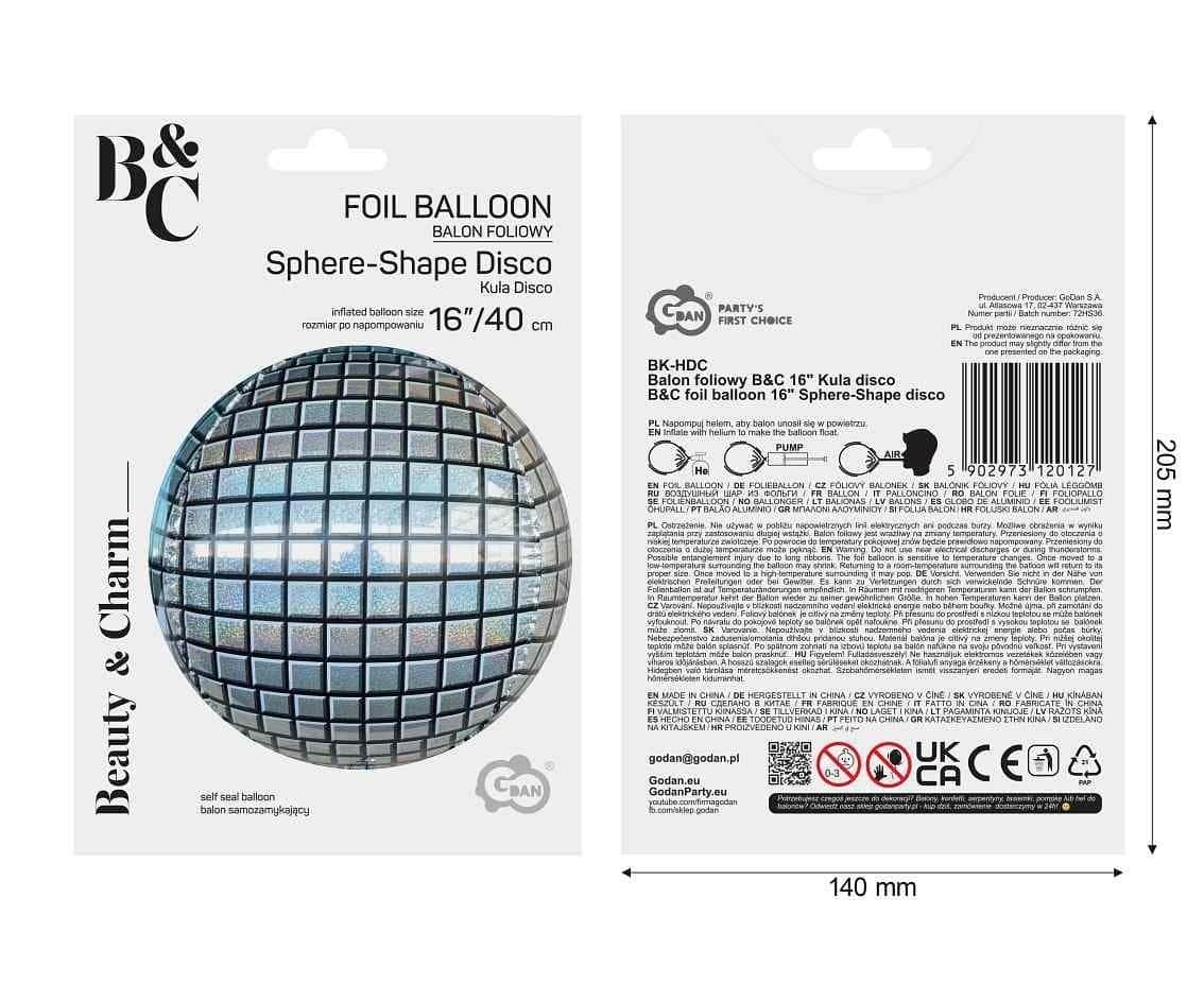 Godan Foil balloon Disco ball silver 40 cm - perfect for party