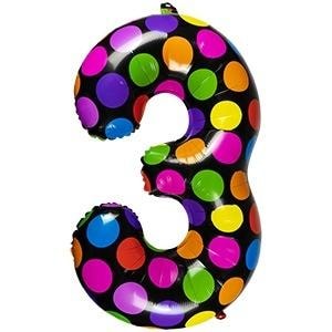 Foil balloon number 3 with dots - perfect for birthdays