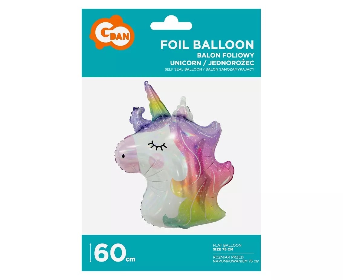 Godan Foil balloon unicorn - head, 60cm, shiny