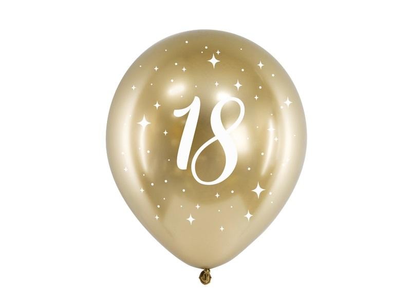 PartyDeco Glossy Balloons 18th Birthday Gold 30cm 6pcs - perfect for birthdays