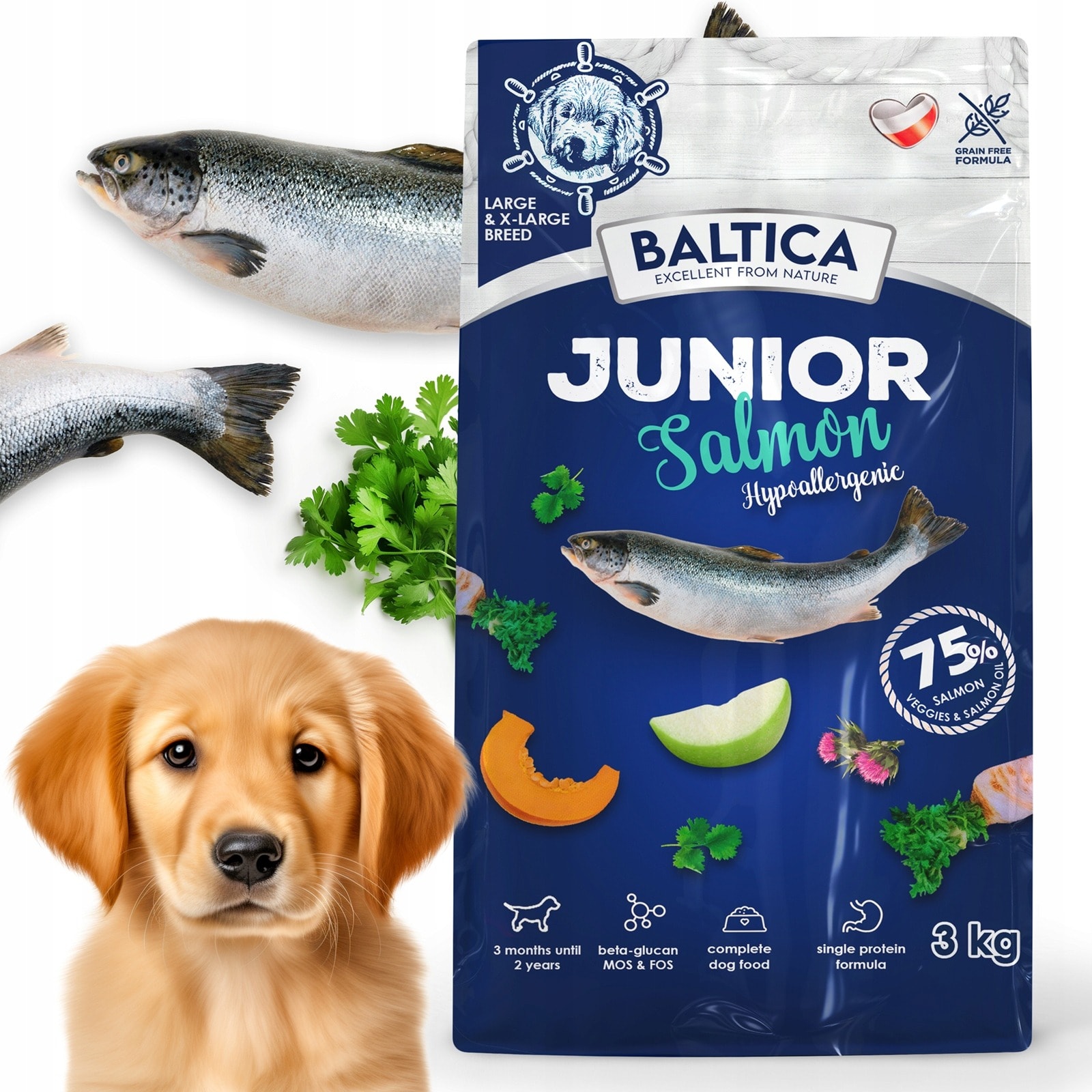 Baltica Excellent Junior Salmon Hypoallergenic - Puppy food for large breeds 3kg