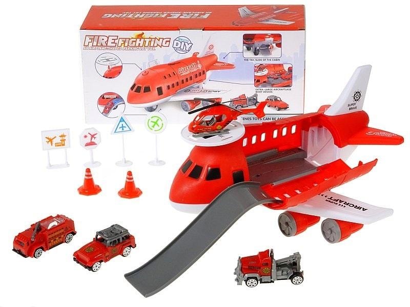 Fire brigade air base with plane and vehicles - ideal for playing