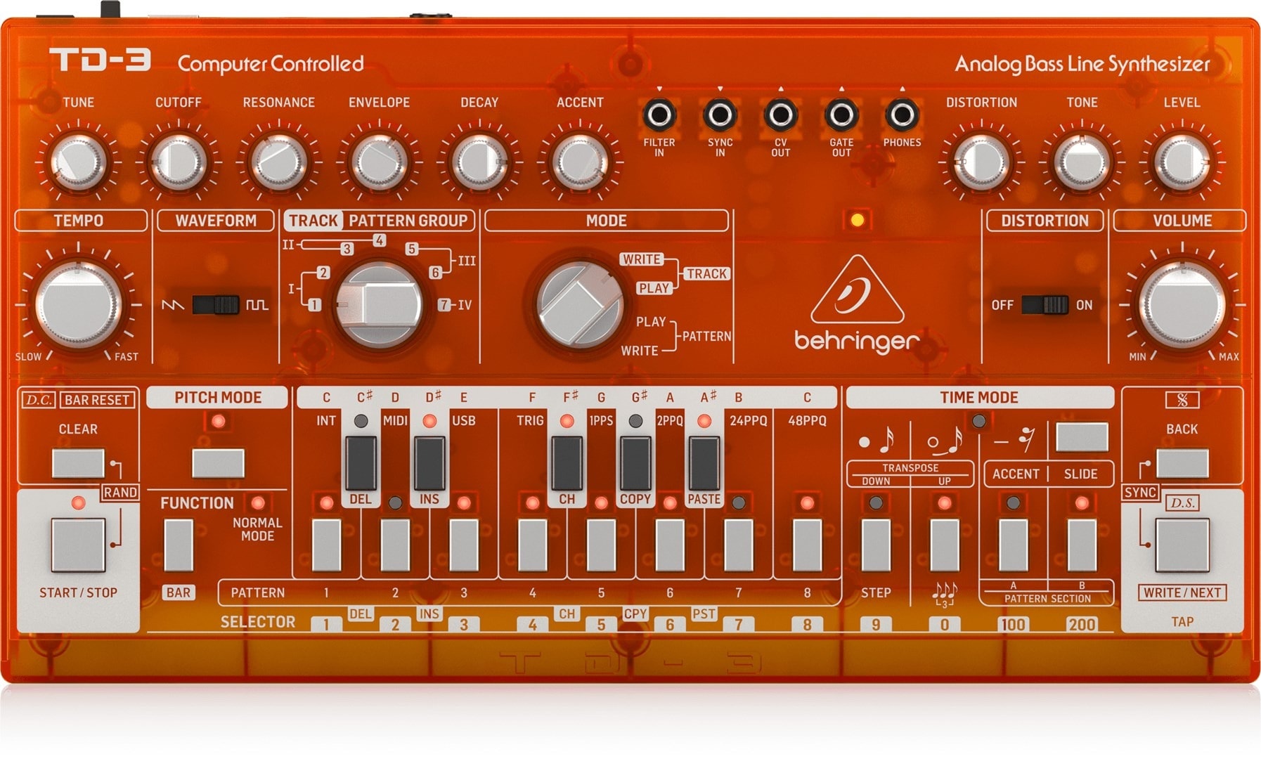 Behringer TD-3-TG - Bass Line Synthesizer in Orange Transparent