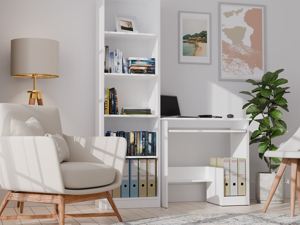 Rosa Desk white - compact computer desk with shelf