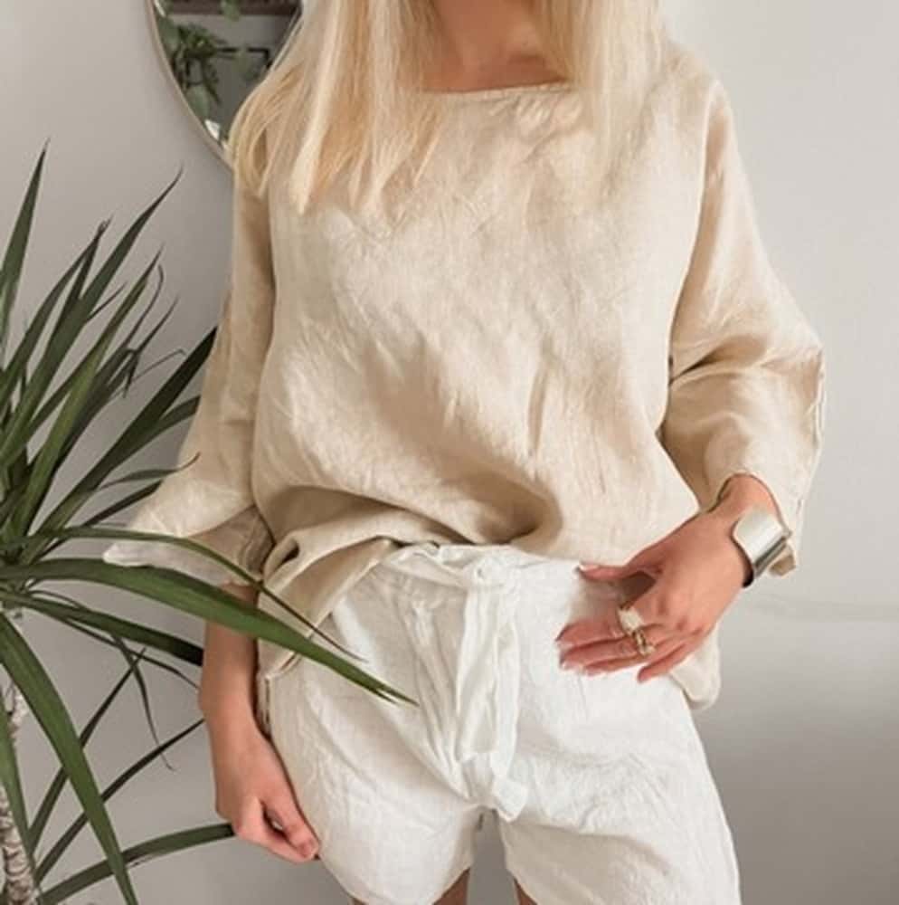 Women's Linen Blouse Beige - perfect for summer