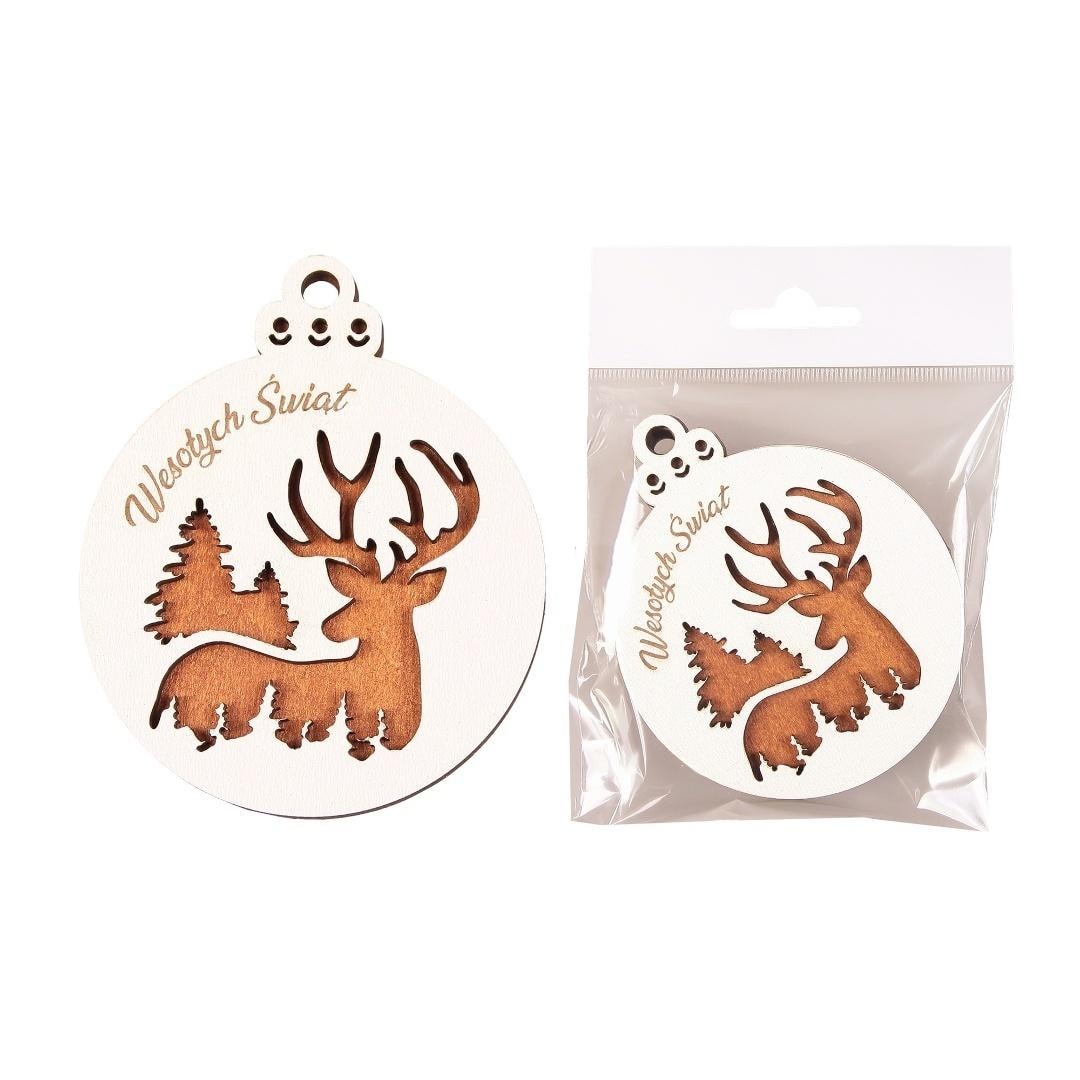 Wooden Bauble 3D Reindeer white 3pcs - perfect for Christmas