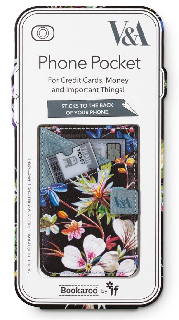 Bookaroo Kilburn Black Floral - Self-adhesive phone wallet
