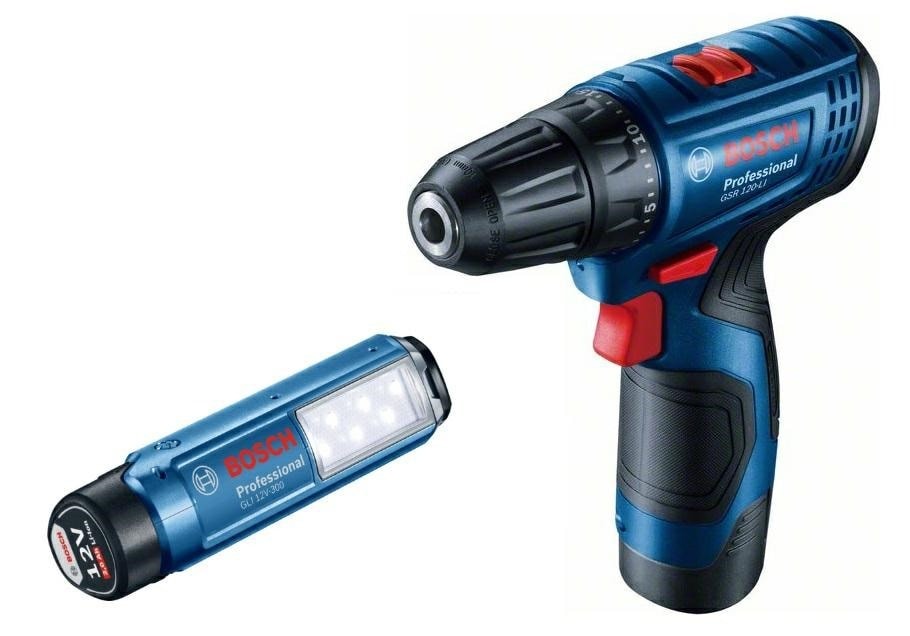 Bosch GSR 120-LI Cordless Drill/Driver 2x2.0Ah + GLI 12V-300 - perfect for the workshop