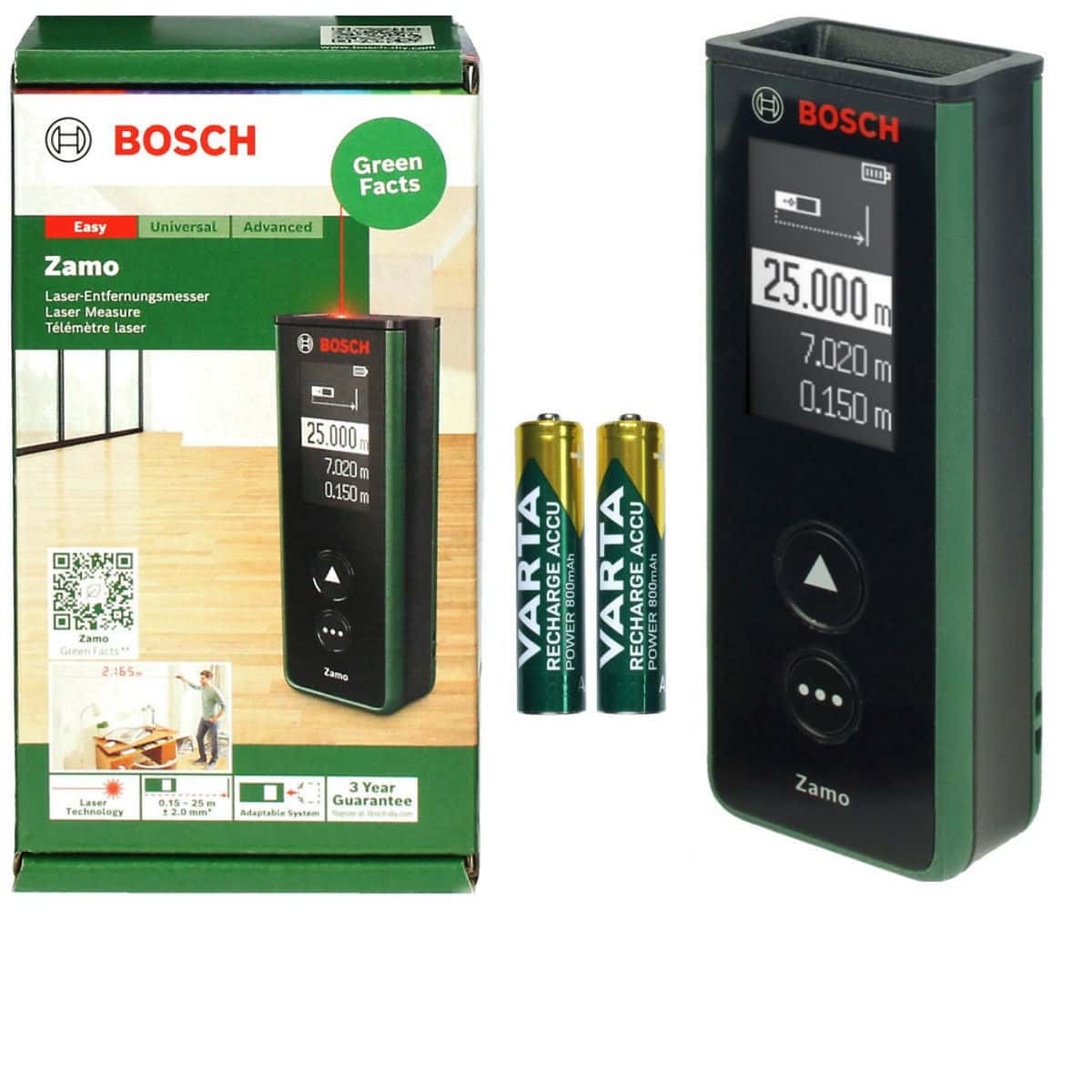 Bosch Zamo Laser Distance Meter - Black, Green, 25 m - Precise measurements at your fingertips