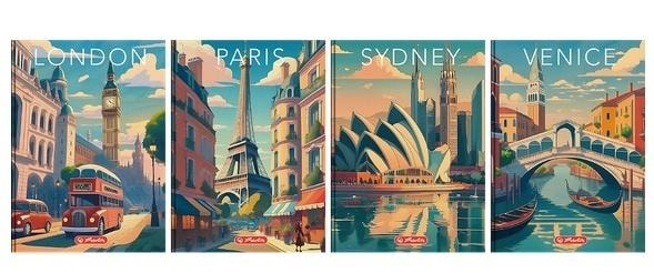 Herlitz Retro City Notebook A6/96K squared - 5 pieces in vintage style