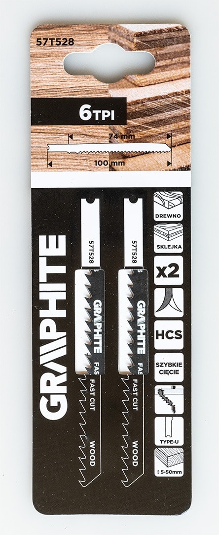 GRAPHITE Jigsaw blade 6 TPI HCS U-shank 2 pieces - Coarse cut