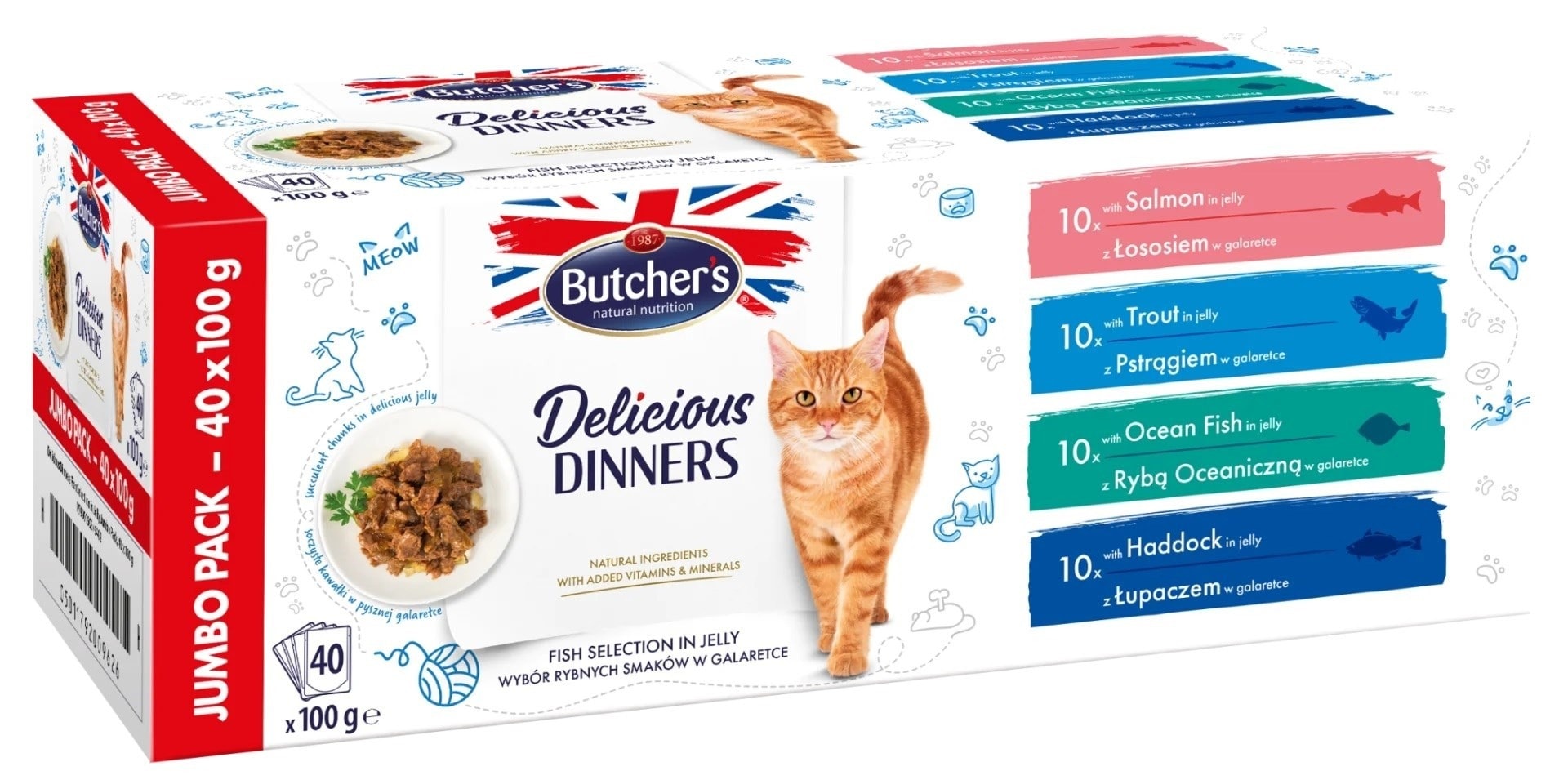 Butcher's Delicious Dinners Cat - Mixed flavours fish dishes in jelly 40 x 100 g