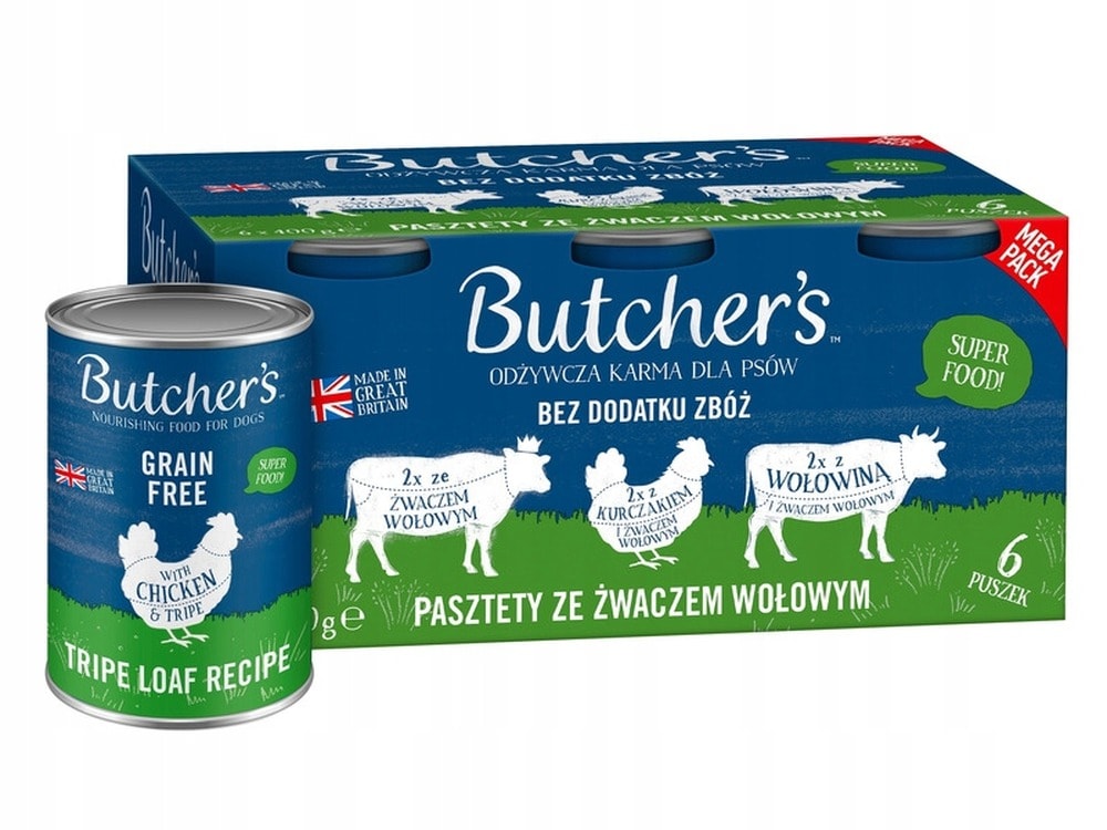 Butcher's Original Tripe Mix Flavors - Pate with Tripe Dog Food 6 x 400 g