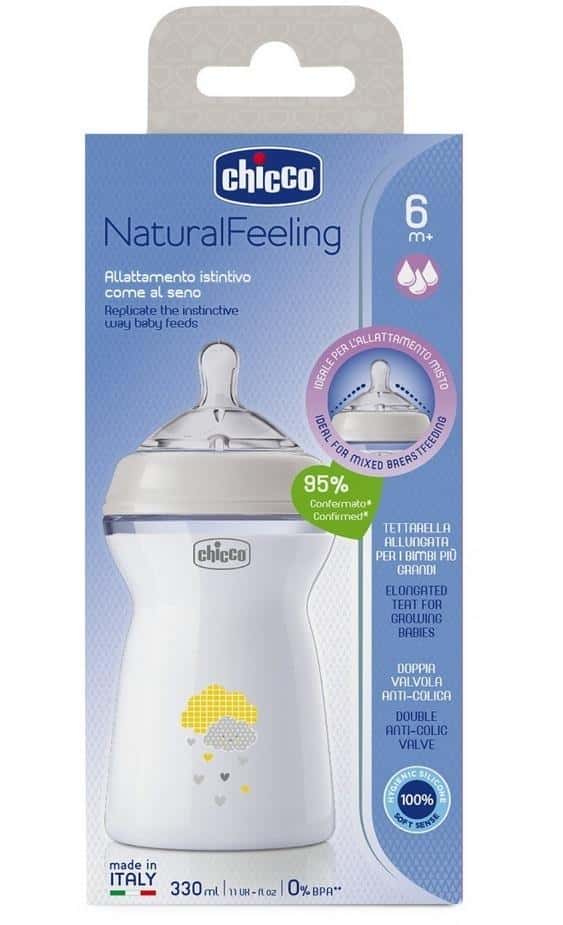 Chicco NaturalFeeling Plastic Bottle 330 ml 6m+ - ideal for alternating feeding