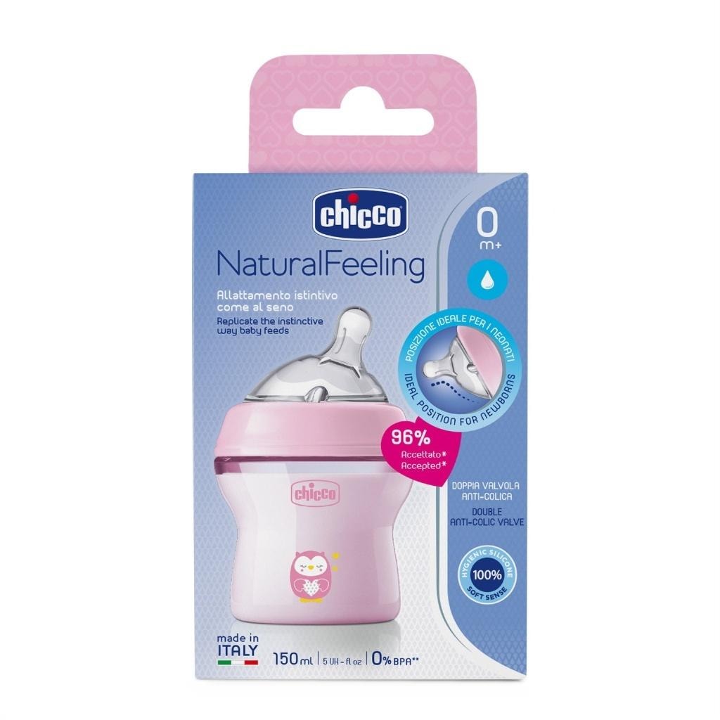 Chicco NaturalFeeling Anti-Colic Baby Bottle pink 150ml - ideal for newborns
