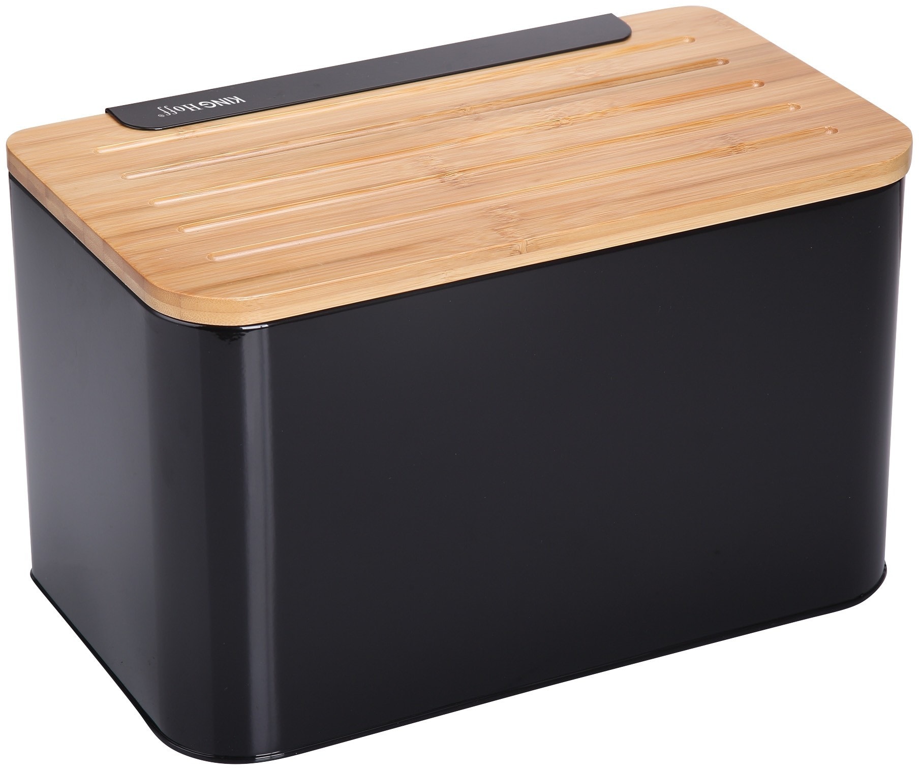 Kinghoff Steel-Bamboo Bread Box black - elegant addition to your kitchen