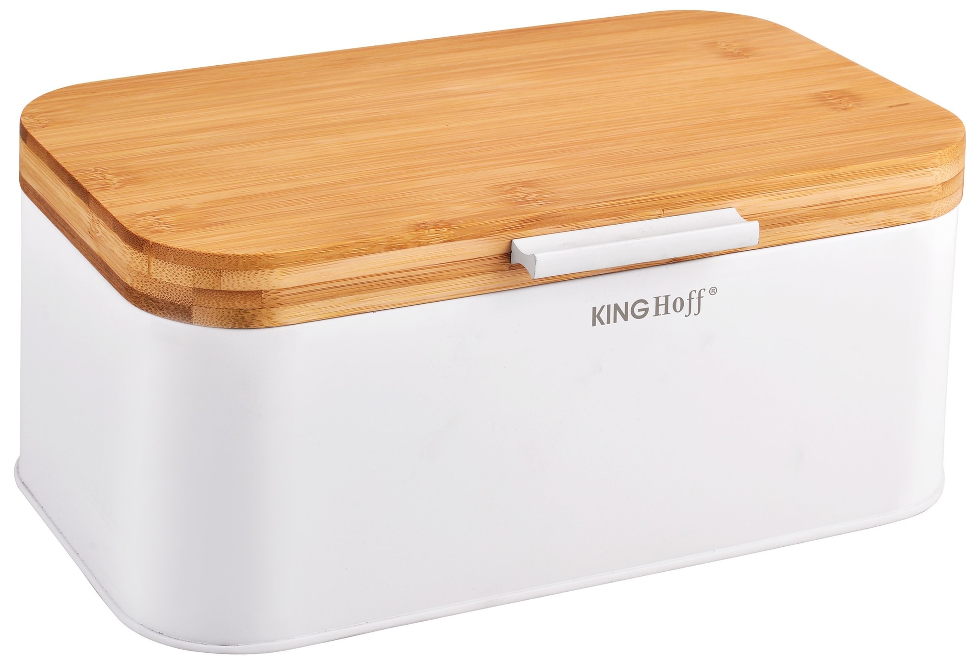 KINGHoff White steel bread bin with bamboo lid - perfect for your kitchen