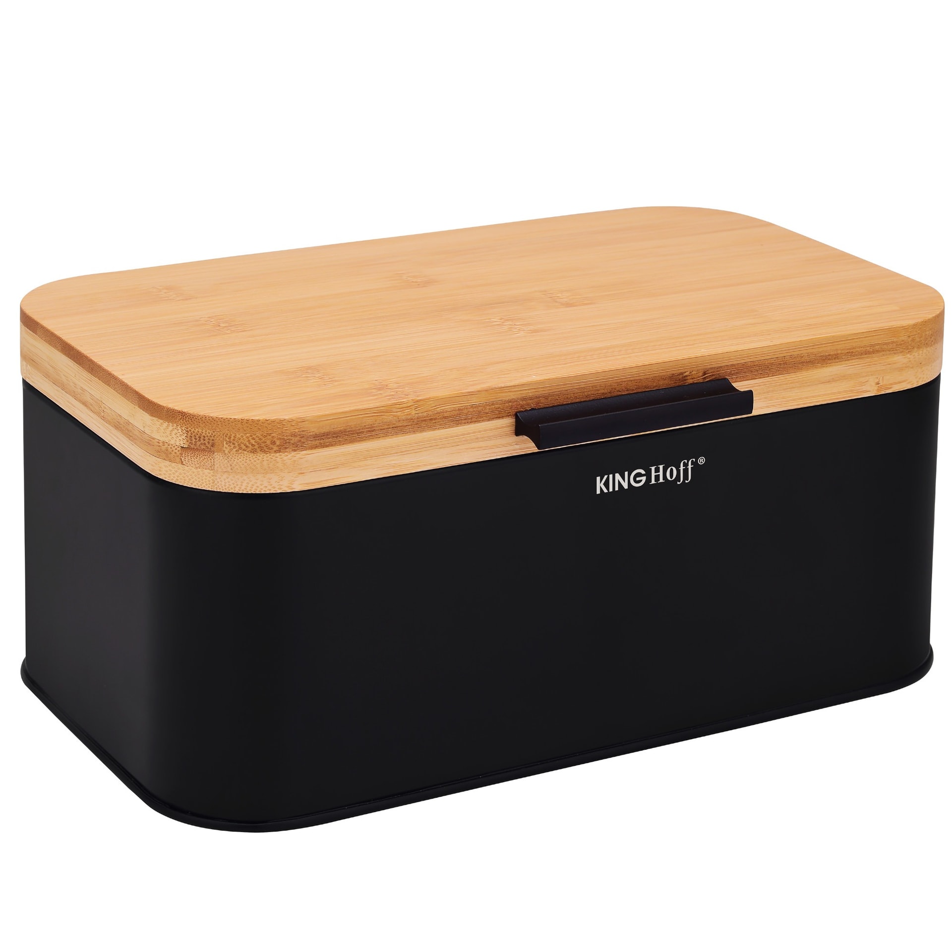 KINGHoff Black steel bread bin with bamboo lid 30x20x14cm