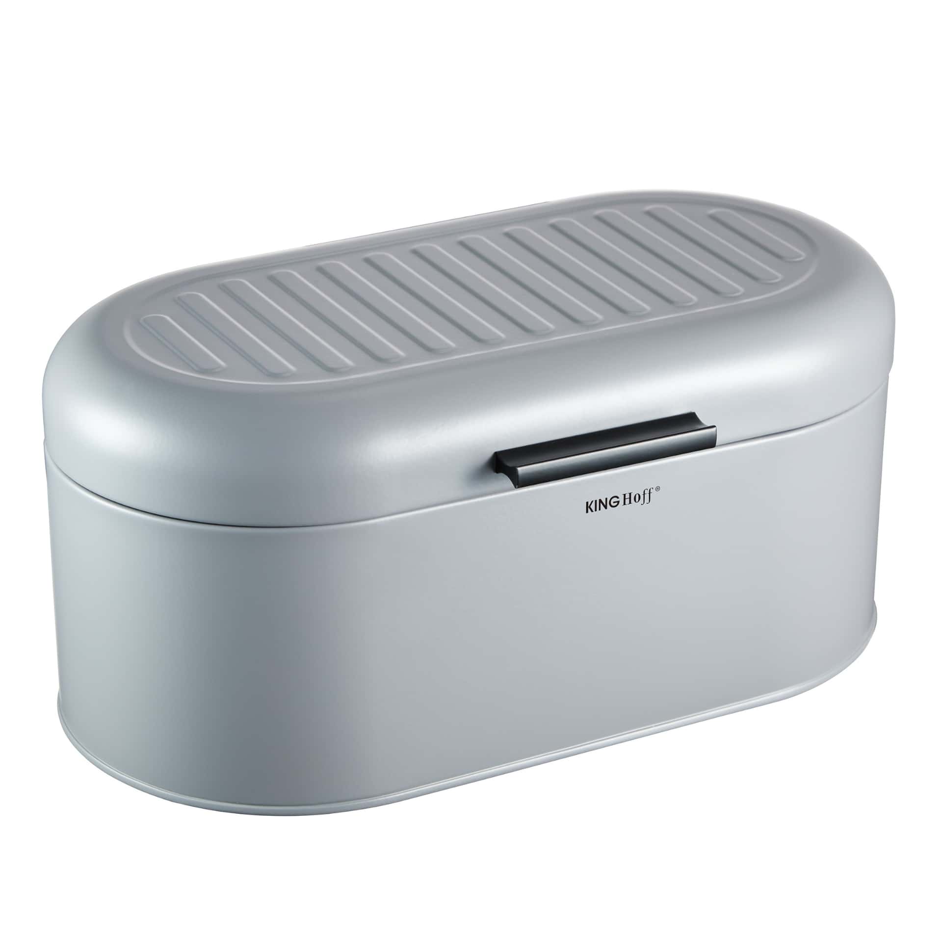 KINGHoff Steel Bread Bin gray oval - perfect for any kitchen