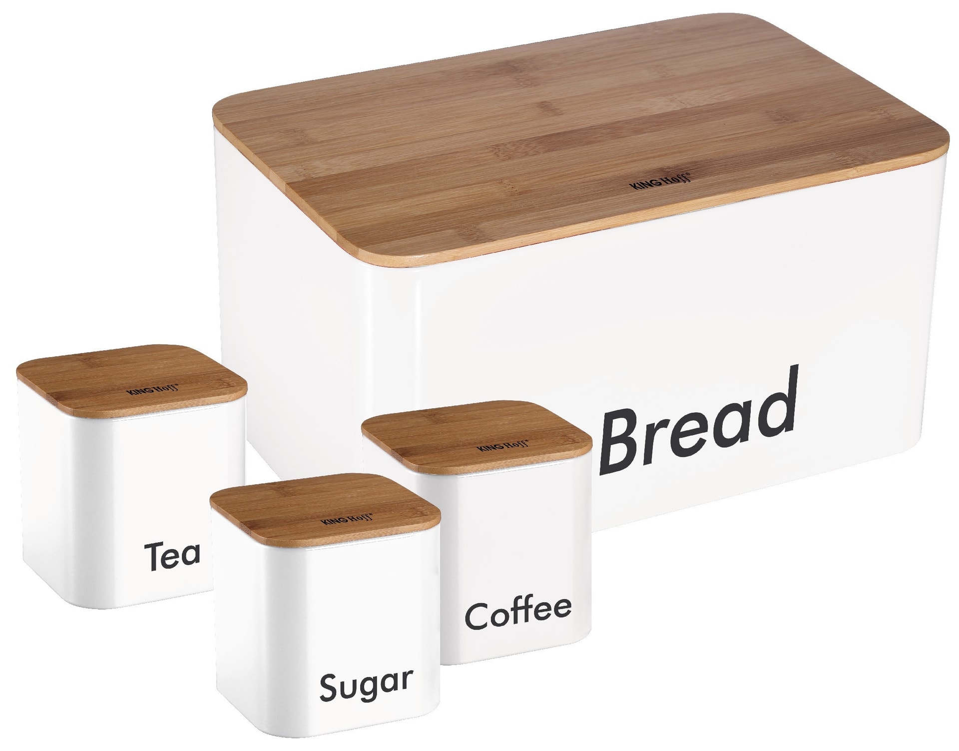 Kinghoff Steel bread bin with containers, white - ideal for any kitchen