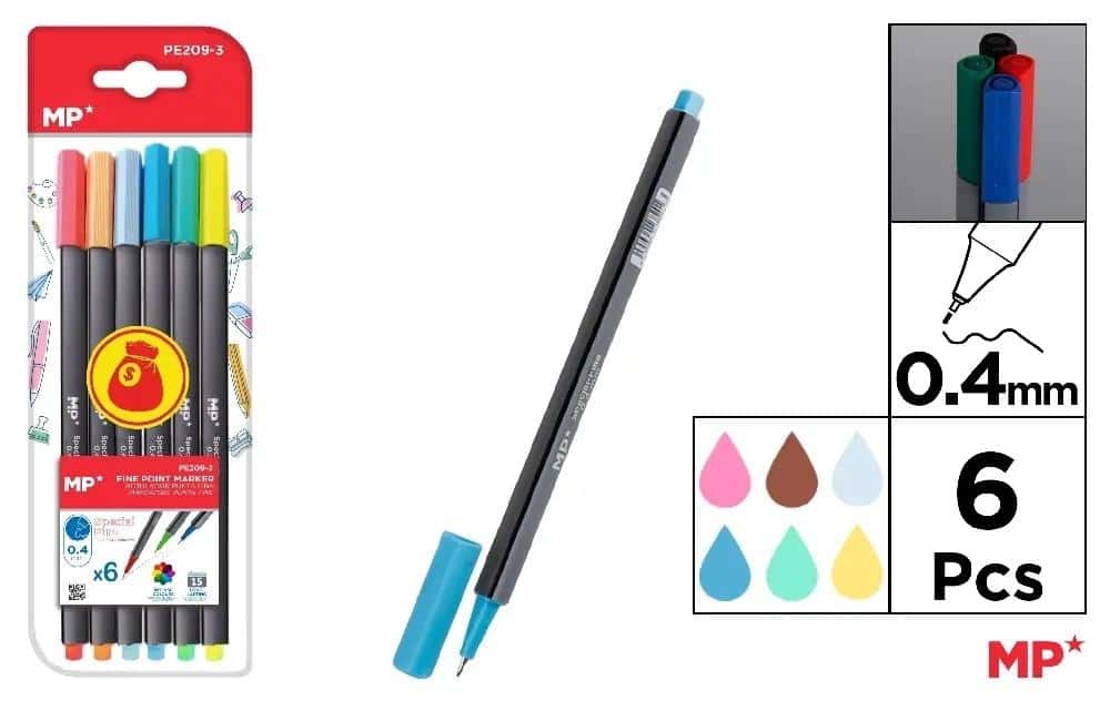 MP Main Paper Fineliner 0.4 mm - 6 colors for precise drawings