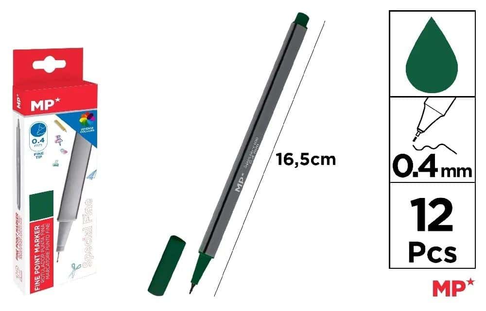 Dark green fine tip pen 0.4mm - set of 12 - precision in every detail