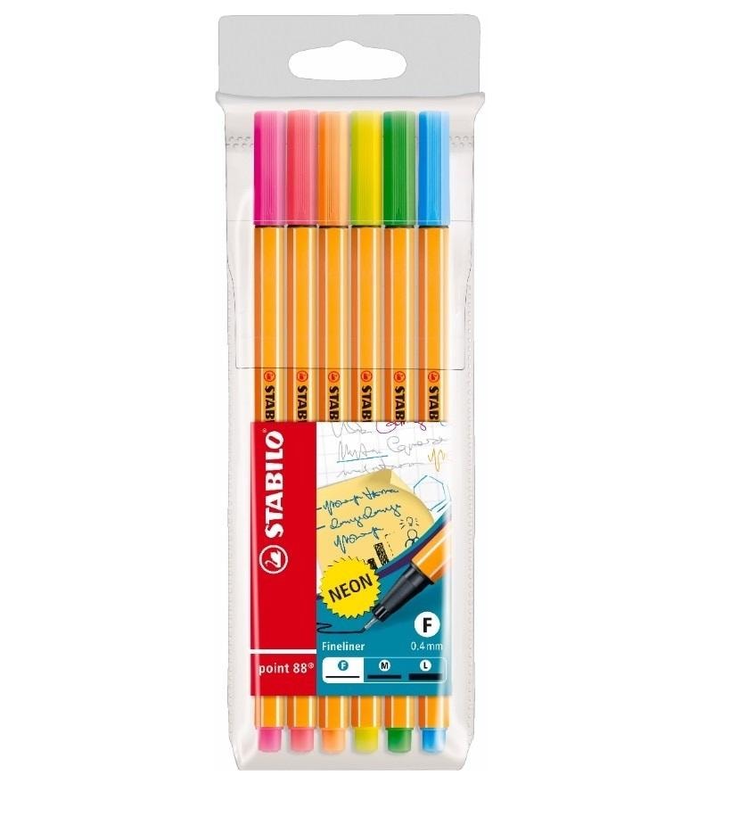 Stabilo Point 88 Neon - Fineliner Pens 6 pieces, perfect for coloring
