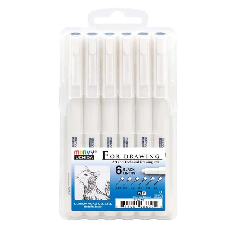 Black drawing fineliners - 6 pieces set ideal for sketching