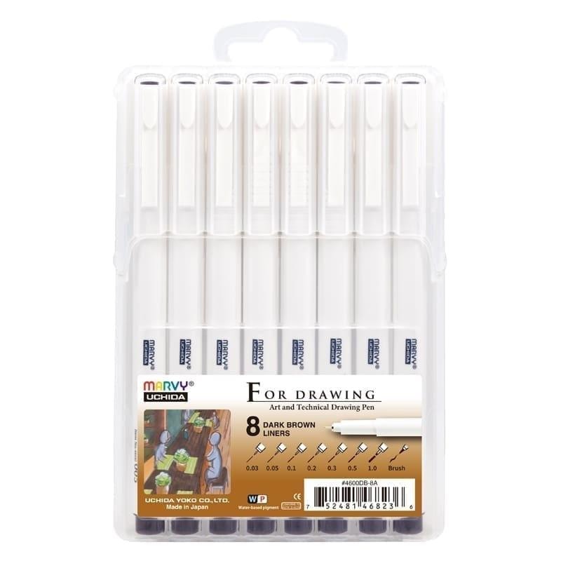 Marvy Dark brown graphic fineliner pens - 8 thicknesses for artists