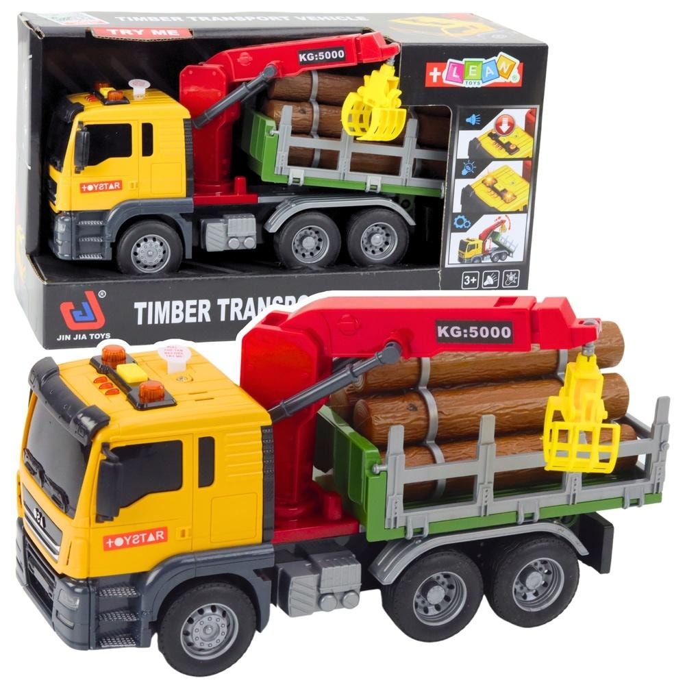 Leantoys Timber truck with crane - lights, sounds, perfect fun!