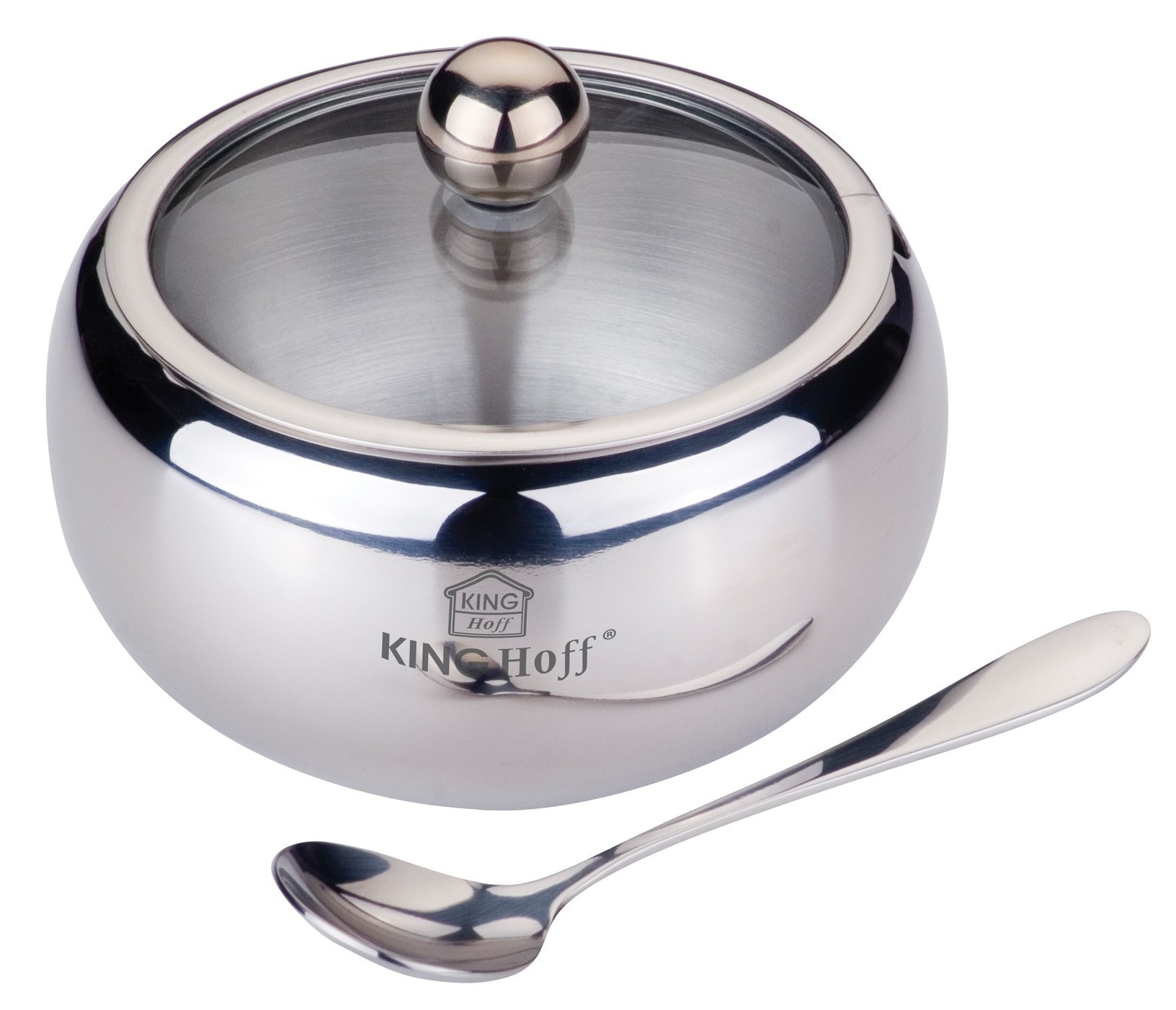 Kinghoff Stainless Steel Sugar Bowl with Spoon 460ml - elegant kitchen addition