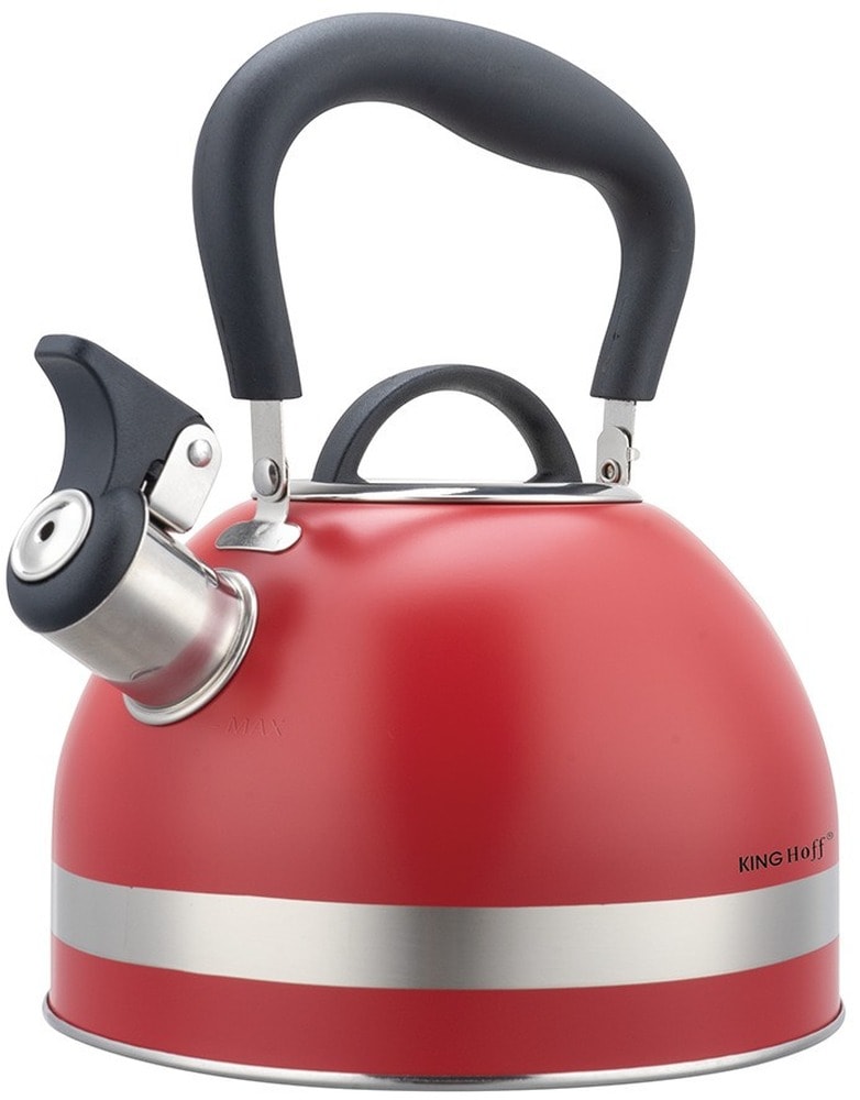 KINGHoff Whistling Kettle 1.8L - Stainless steel, red, perfect for any kitchen