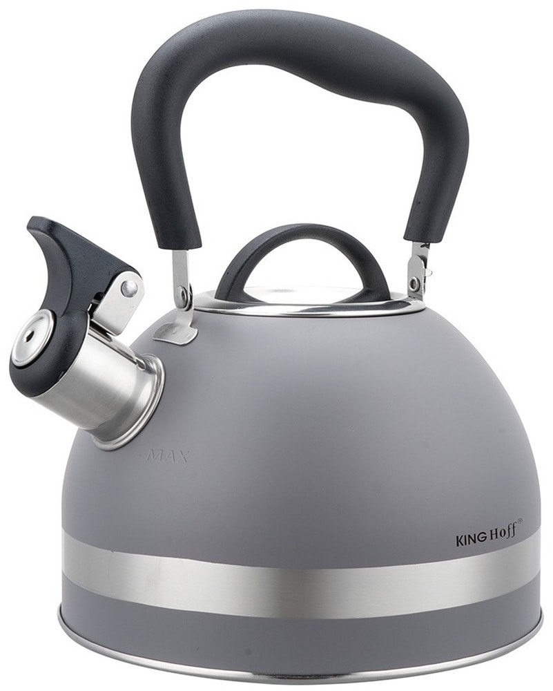 KINGHoff Whistling Kettle 1.8L - stainless steel, grey, perfect for any kitchen