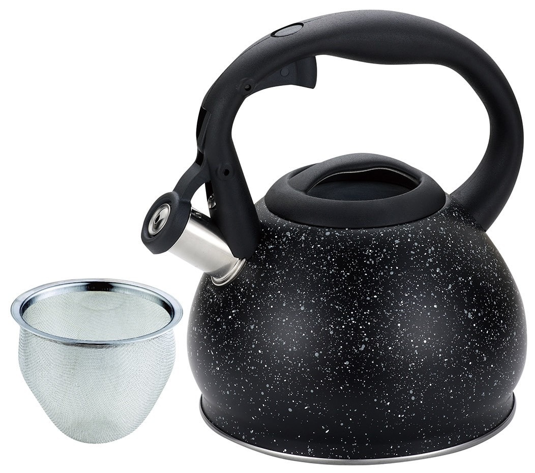 Kinghoff Kettle with strainer, steel 1.2l black marble - perfect for tea