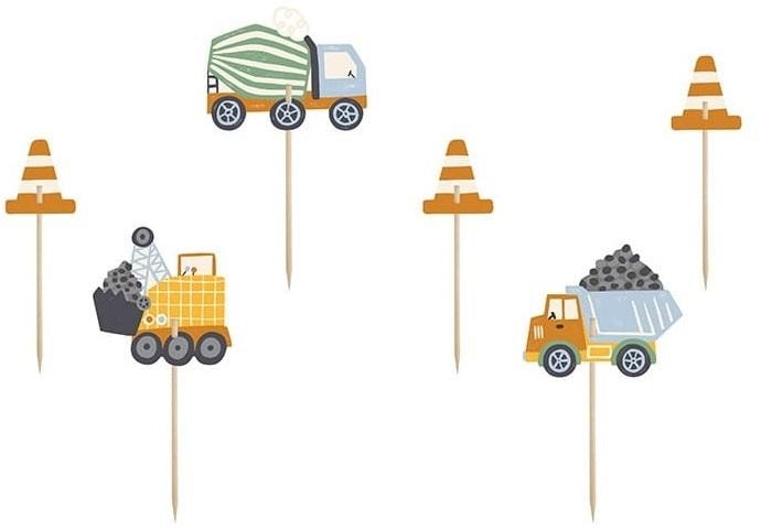 PartyDeco Muffin decorations Construction vehicles 6 pieces