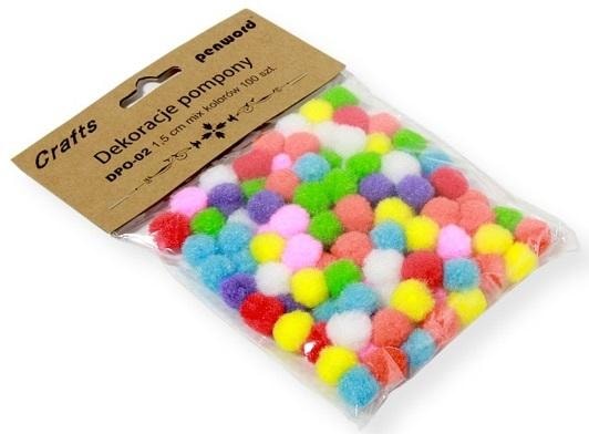 Decorative pompons 1.5 cm color mix - 100 pieces for creative projects