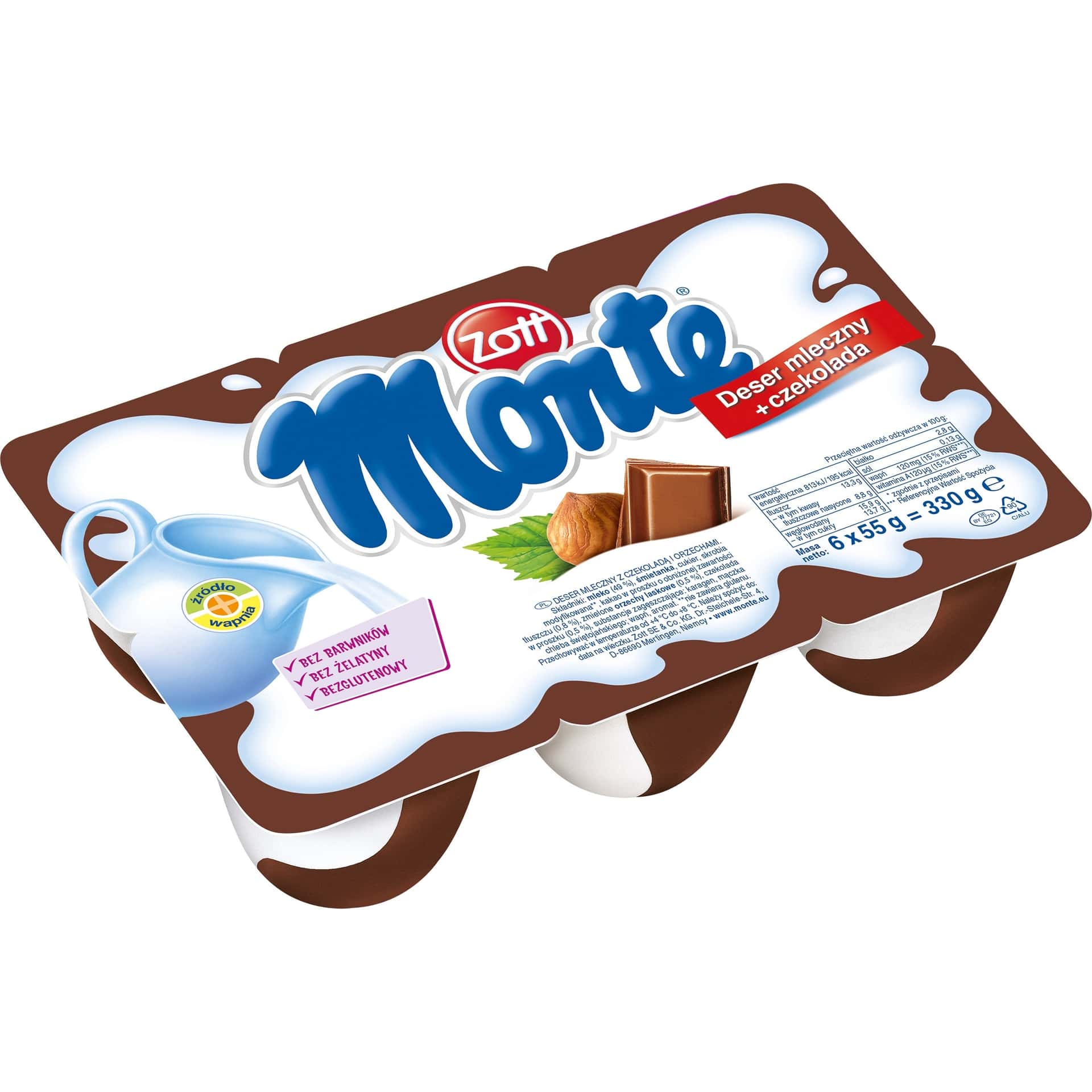 Zott Monte Chocolate Milk Dessert - 6 x 55g ideal for an afternoon snack