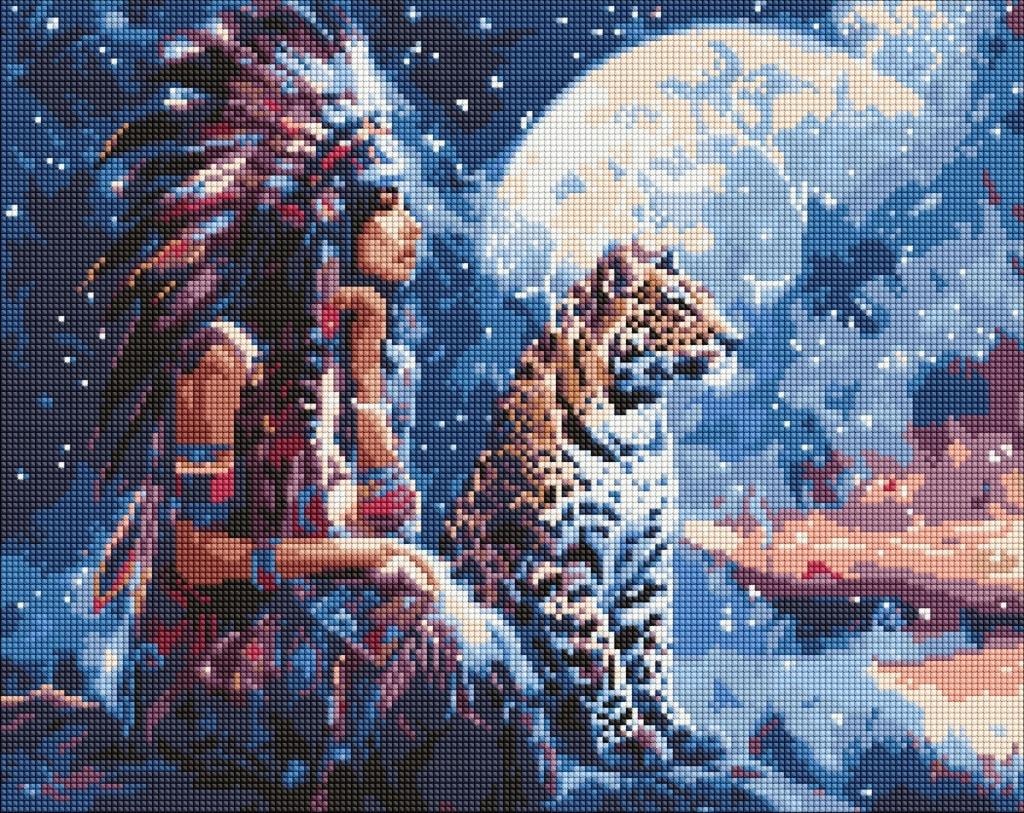 Ideyka - Diamond mosaic - Girl and leopard 40x50cm - create your own masterpiece!