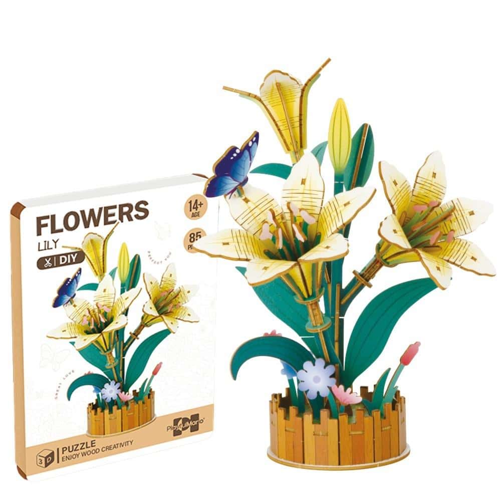 Askato DIY 3D Wooden Flowers Lilies for self-assembly