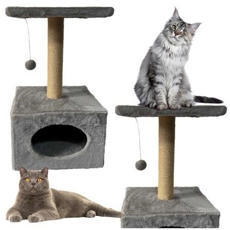 Leantoys Cat scratching post with bed and hanging mouse - perfect for play