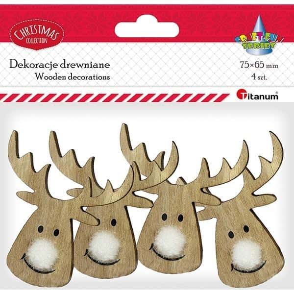 Wooden reindeer heads with pompom nose - Christmas decoration