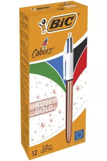 BIC 4 Colours Rose Gold Mix - 4 Colour Ballpoint Pen 12 pieces